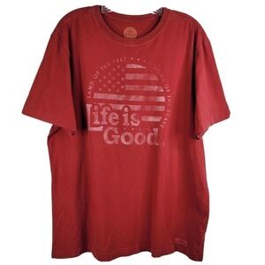 Life Is Good Men Large Land Of The Free Home Of The Brave Red Crew Tee Patriotic
